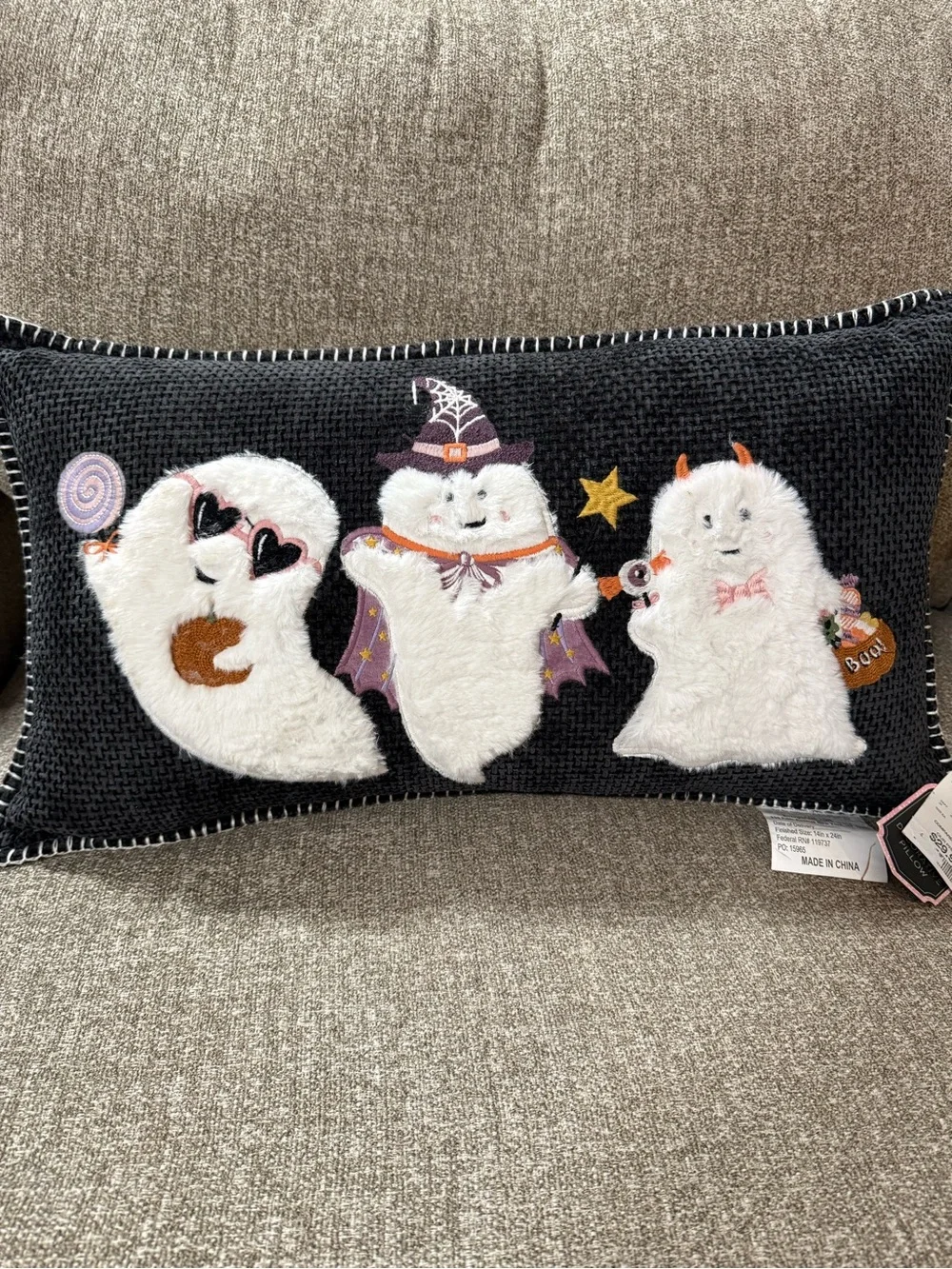 Halloween Ghost Trio Black Plush Accent Pillow